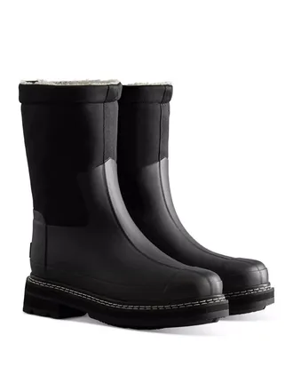 Hunter Womens Hunter Refined Black Sherpa Fleece Lined Waterproof Rain Boot RHS7244