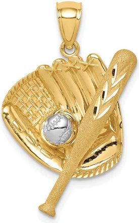 Diamond2Deal 14k Yellow Gold and White Rhodium Diamond-cut Baseball Bat/Glove/Ball Pendant