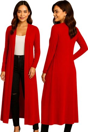 Re Tech UK Ladies Womens Maxi Plus Size Long Cardigans for Women UK Collared Top Long Full Sleeve Floaty Womens Cardigans Coatigans Sizes 8-26 (Red - XXXL)