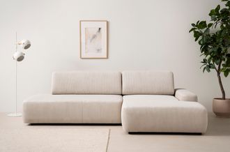 HOME AFFAIRE Ecksofa »TORGE, Schlafsofa Cord, Samtvelours u. Strukur fein, Couch in L-Form« Schlaffunktion und Bettkasten, Liegefläche: 210x125 cm, neues Design