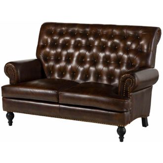 Massivmoebel24 chesterfield 106 Divano 2 posti - vera pelle / marrone 140x84x94