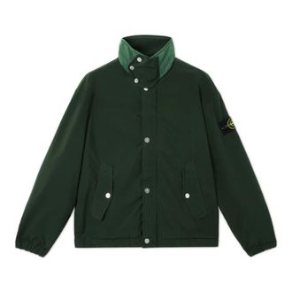 Stone Island Light Jackets, male, Green, Size: XL Green Jackets with Adjustable Collar