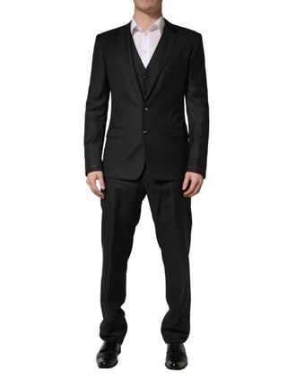 Dolce & Gabbana Black Wool Slim Fit Formal 3 Piece Men Suit Virgin