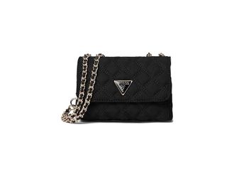 Guess Giully Mini 2 Compartment Convertible Flap Shoulder Womens Handbags Black, Nylon