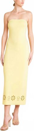 Le Lis Blanc Deux Strapless Fitted Knit Eyelet Midi Dress In Fable Yellow