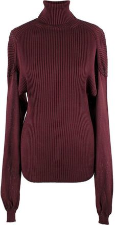 Bottega Veneta Burgundy Long Sleeve Ribbed Turtleneck Top Size S