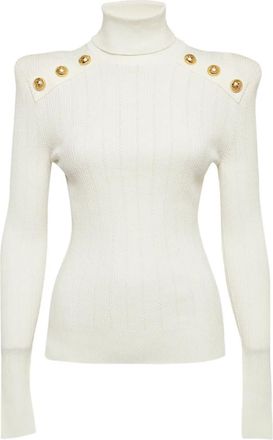 Balmain 2024 geribbelde coltrui met knopen - Wit