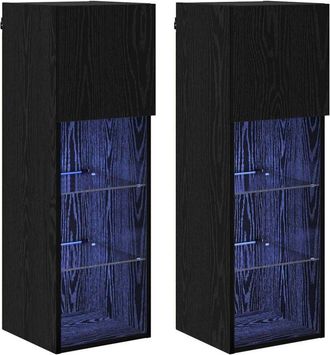 vidaXL Gabinetes Para Tv Montados En La Pared 2 Pcs Roble Negro Vidaxl