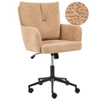 Beliani Silla De Oficina De Tela De Poli&eacute;ster Estructura Met&aacute;lica Funci&oacute;n Giratoria Altura Ajustable Muebles De Oficina Beige Alpine