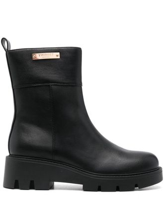 Twin-Set logo-plaque boots - Black