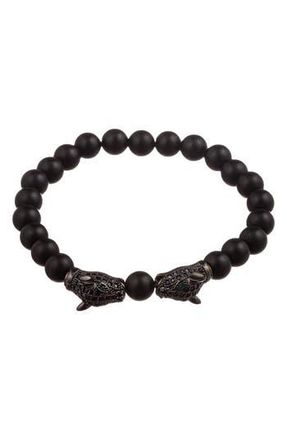 Eye Candy Los Angeles Mens Leopard Head Beaded Bracelet in Black at Nordstrom Rack