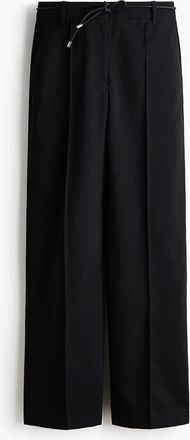 H&M Straight Belted Trousers in Black at Nordstrom, Size 12