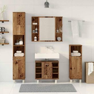 Berkfield Home Durable 4 Piece Bathroom Furniture Set Old Wood Engineered Wood in Brown