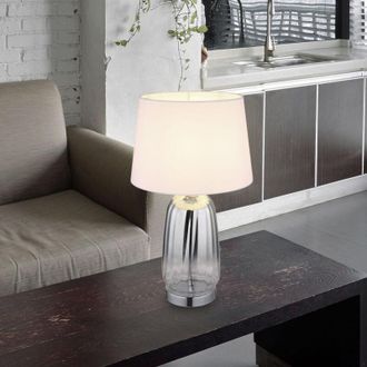 Globo Lighting Lampada da tavolo Lampada da soggiorno Lampada da tavolo Lampada da comodino Lampada laterale, metallo vetro tessuto cromato argento, led 7W 560Lm