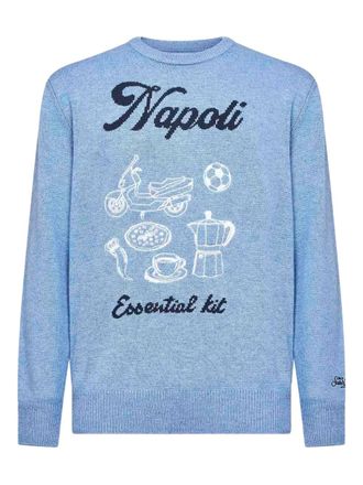 MC2 Saint Barth artwork embroidery long-sleeved sweater - men - Wool/Cashmere/Other Materials - L - Blue