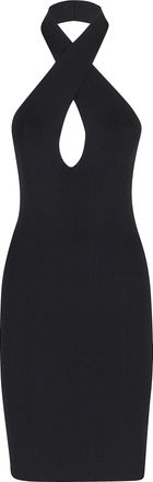 Federica Tosi Black Mini Halter Crossed Backless Viscose Mini Dress