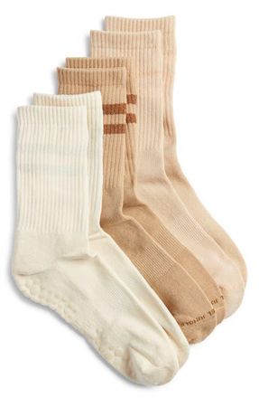 High Heel Jungle 3-Pack Varsity Grip Crew Socks in Iced Coffee at Nordstrom