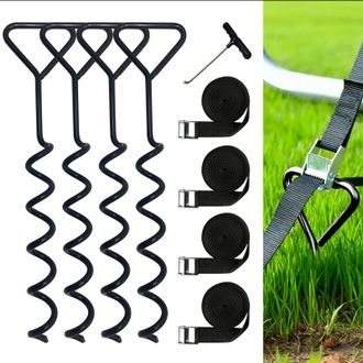 OEM Juego De 4 Anclajes Para Suelo De Trampol&iacute;n Robustos Anclajes De Tornillo Para Trampolines Anclajes De Tornillo Resistentes Al Viento Con Correas