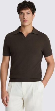 Moss Brown Linen-blend Skipper Polo Shirt