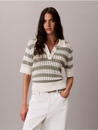 Calvin Klein Jeans Calvin Klein Womens Open Stitch Sweater Polo Shirt - Dark Beige - XS