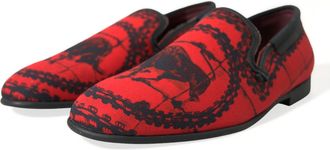 Dolce & Gabbana Mens Torero-Printed Cotton Loafer Red Calfskin Leather