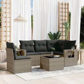 vidaXL Vidaxl - Set De Muebles De Jard&iacute;n 6 Pzas Y Cojines Rat&aacute;n Sint&eacute;tico Gris