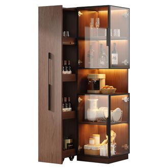 STILVORA Vitrina Con Estantes Laterales Extra&iacute;bles Y Led, 3 Caras De Vidrio, En Mdf Y Vidrio, Nogal, 70 X 38 X 160 Cm