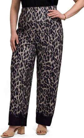 Foxcroft Arlette Cheetah Wide Leg Knit Crepe Pant in Black/multi at Nordstrom, Size 2X