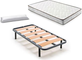 HOGAR 24 Cama Completa - Colch&oacute;n Flexitex Con Tejido 3d Y Aloe Vera, Altura 18 Cm + Somier Lama Ancha Con Patas De 25 Cm + Almohada De Fibra, 90x190 Cm