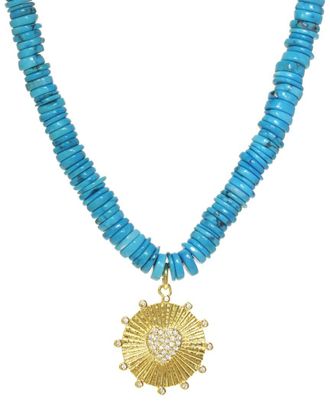 Rachel Reinhardt Jewelry 18K Filled Turquoise Cz Heart Pendant Necklace
