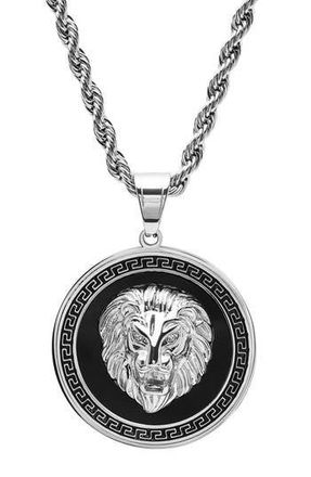 Steeltime Mens Stainless Steel Lion Head Pendant Necklace in Silver/black at Nordstrom Rack