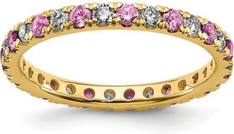 Diamond2Deal 14k Yellow Gold Lab Grown Diamond & Pink Sapphire Eternity Wedding Band Ring 1/2Ct Clarity- VS Color- G-H