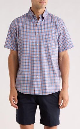 Brooks Brothers Sport Fit Plaid Short Sleeve Button-Down Shirt in Peach Check at Nordstrom Rack, Size Xx-Large