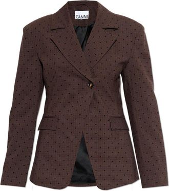 Ganni Flock Check Suiting Blazer - Dames - Blazers - Bruin - S - Leer - Jassen