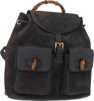 Gucci Vintage Bamboo Backpack Suede Navy Suede Backpack Bag (Pre-Owned)