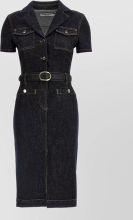 Self Portrait denim belted midi dress