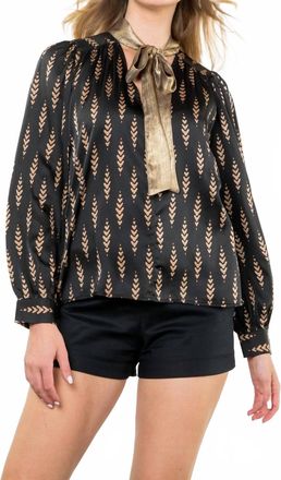 THML Clothing Finer Things Tie Blouse In Black Gold