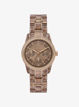 Michael Kors Ritz Pav&eacute; Beige Gold-Tone and Acetate Watch