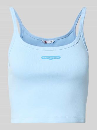 Tommy Jeans Slim Fit Crop Top aus Ripp in Hellblau, Gr&ouml;&szlig;e XL