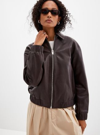 Contemporaine Womens Ciara shirt collar leather jacket