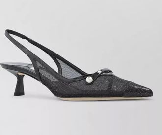 Jimmy Choo London slingback mesh pumps glitter kitten heel