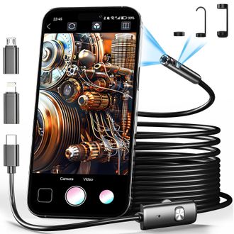 OEM C&aacute;mara De Inspecci&oacute;n Endosc&oacute;pica De Doble Lente Con 8 Luces Led Ajustables - C&aacute;mara Endosc&oacute;pica 1980p Con Cable Semirr&iacute;gido De 10 Metros - Resistente 