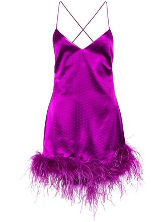 Retrof&ecirc;te Susana feather-trim satin minidress - Purple