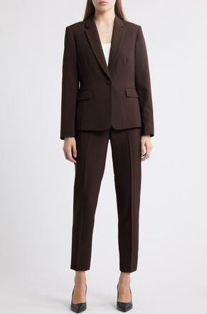 Tahari by ASL One-Button Crepe Jacket & Pants Set in Espresso at Nordstrom, Size 10