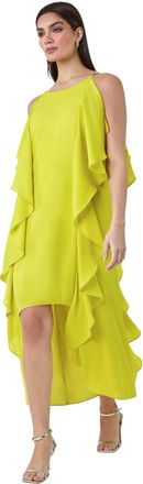 Ariella Womens Plain Dipped Hem Ruffle Detail Midi Dress - Green - Size 10 UK