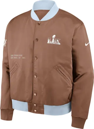 Nike Super Bowl LX Legacy Nike Mens NFL Full-Snap Bomber Jacket in Brown | 03O50ESSSUP-RE4