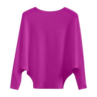 Generic Ladies Long Sleeve Tops, Batwing Sleeves Knitted Lightweight Sweaters and Pullovers Jumper Tops Soft Crew Neck Sweater for Winter