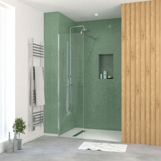 Aurlane Parete Per Doccia 50x195cm - Vetro 5 Mm E Finitura Cromata - Chromed Elementary