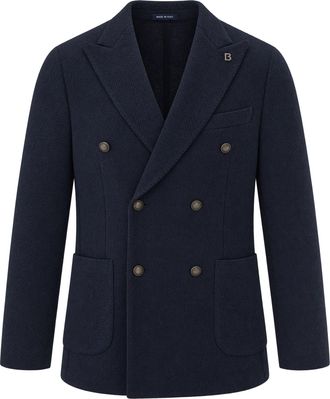 Breras Milano Navy Textured Double-Breasted Jacket