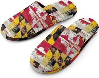Generic Maryland State Flag Mens Cozy Memory Foam Slippers Warm Cotton House Shoes Comfy Slipper for Indoor Outdoor